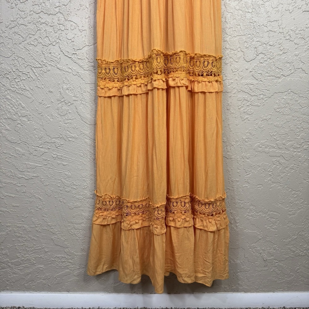 Rue 21 Boho Maxi Dress Womens S Babydoll Flowy Crochet LaceTiered Beach Festival - Picture 2 of 11